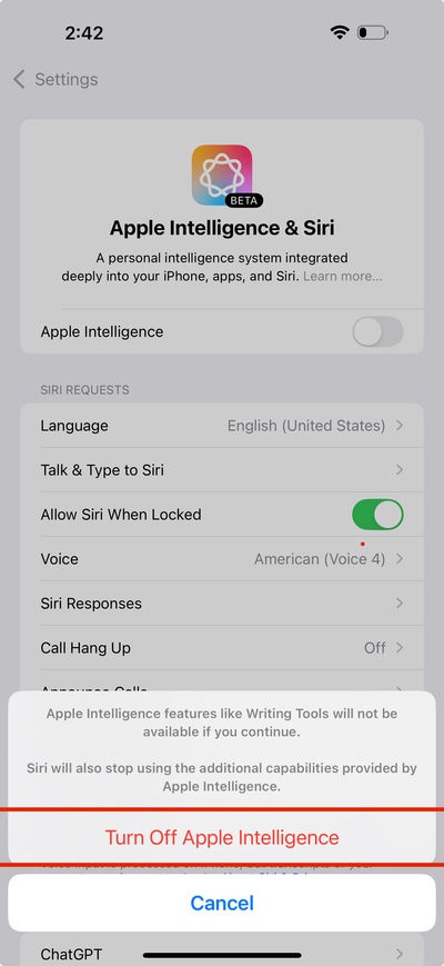 iOS 18 turn off Apple Intelligence